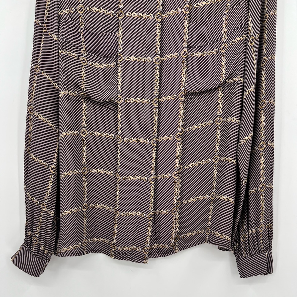 REISS Nyla Chain Link Print Button Down Top Blouse Striped Long Sleeve Size 4 - Picture 8 of 16